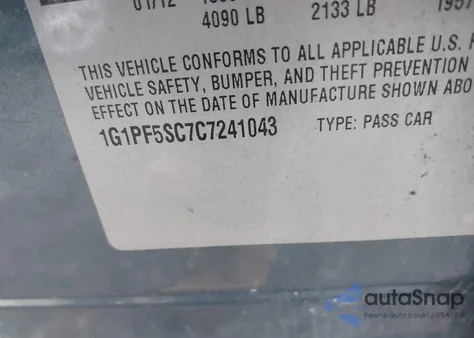 2012 Chevrolet Cruze 1Lt из США, поврежденный, VIN 1G1PF5SC7C7241043